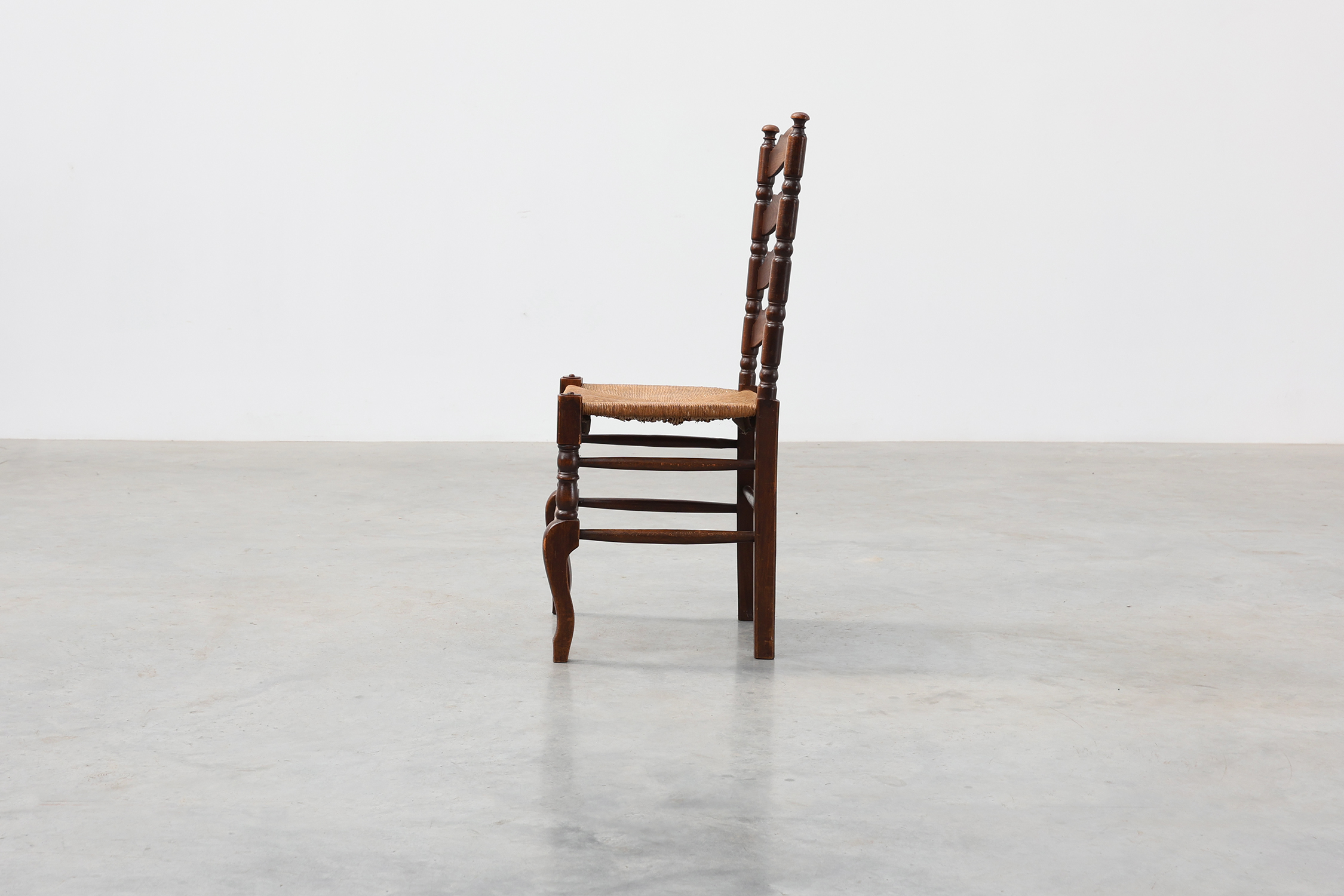 Rustic Oak Ladder-Back Chair with Rush Seat and Cabriole Front Legs, France, circa 1900thumbnail
